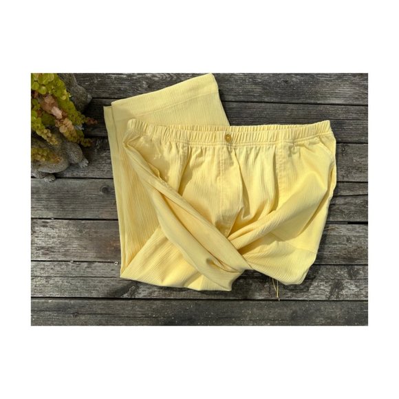 90s Yellow Crop Trousers Capri Matelesse Crinkle Fabric Stretch Waist Sz 2X - Picture 5 of 6
